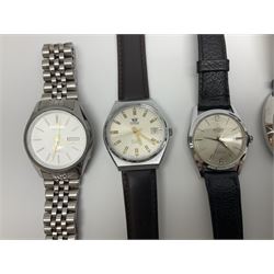 Five automatic wristwatches including Bvler 17 jewels, Yeoman, Citizen, Texina 25 jewels and hmt Rajat and two manual wind wristwatches including Swiss Emperor and Pallas (7)
