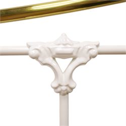 And So To Bed - Victorian design 'Juniper' brass and white painted double bed, the head and foot-boards with brass finials and curved cresting rails