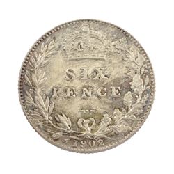 King Edward VII 1902 matt proof short coin set, comprising gold half sovereign and sovereign, silver maundy money set, sixpence, shilling, florin, halfcrown and crown, housed in the official dated case of issue