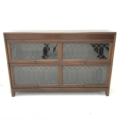 Early 20th century sectional library bookcase, two up and over lead glazed doors, W129cm, H84cm, D25cm