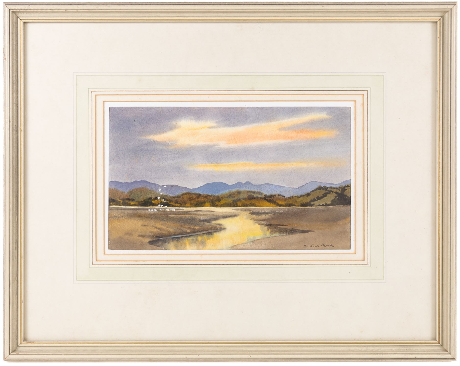 Ebenezer John Woods (Jack) Prior (British 1914-1988): 'The Estuary Near Arnside' and 'Flowerdale Bay -Gairloch Wester Ross', two watercolours signed, titled verso 18.5cm x 27.5cm; together with a signed print (3)