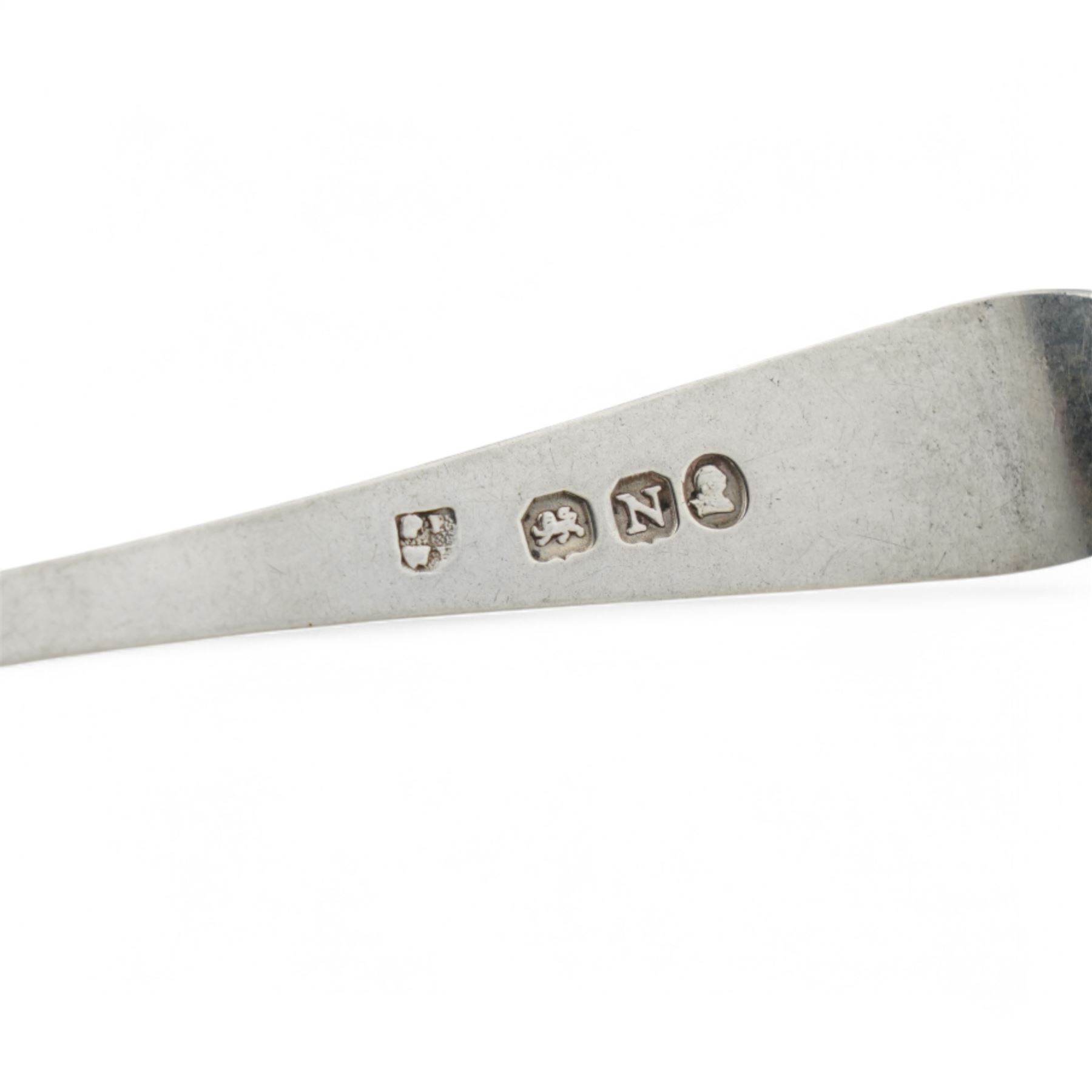 Set of twelve silver coffee spoons with shaped finials Birmingham 1956, set of six silver teaspoons engraved with initials Sheffield 1932 and five George III teaspoons London 1808 Maker Peter and William Bateman