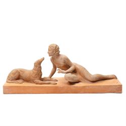 Ugo Cipriani (Italian 1887-1960): A Lady and Her Dog, terracotta sculpture signed, W61cm 