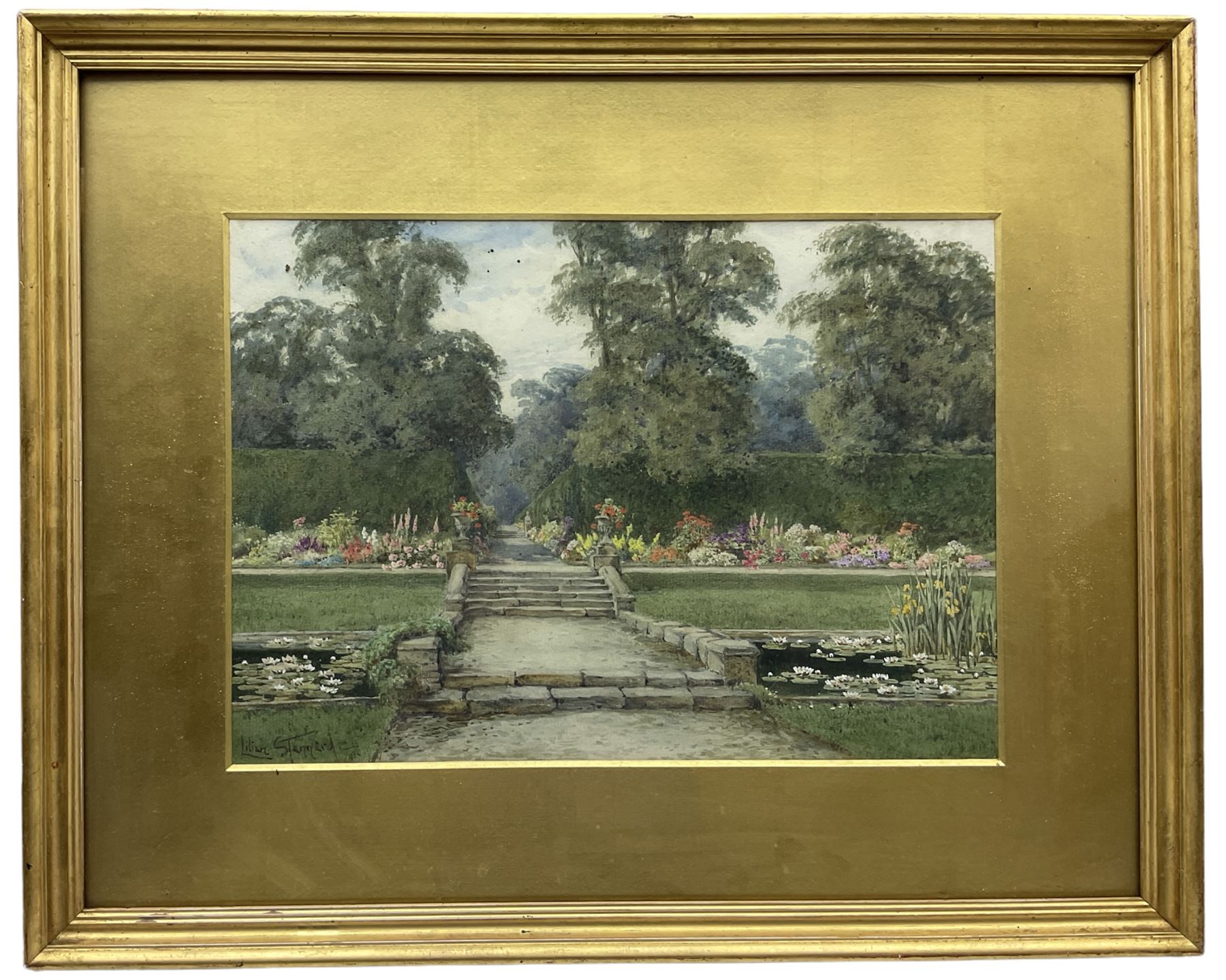 Lilian Stannard (British 1877-1944): 'A Terrace Wall', watercolour signed, labelled verso 25cm x 35cm