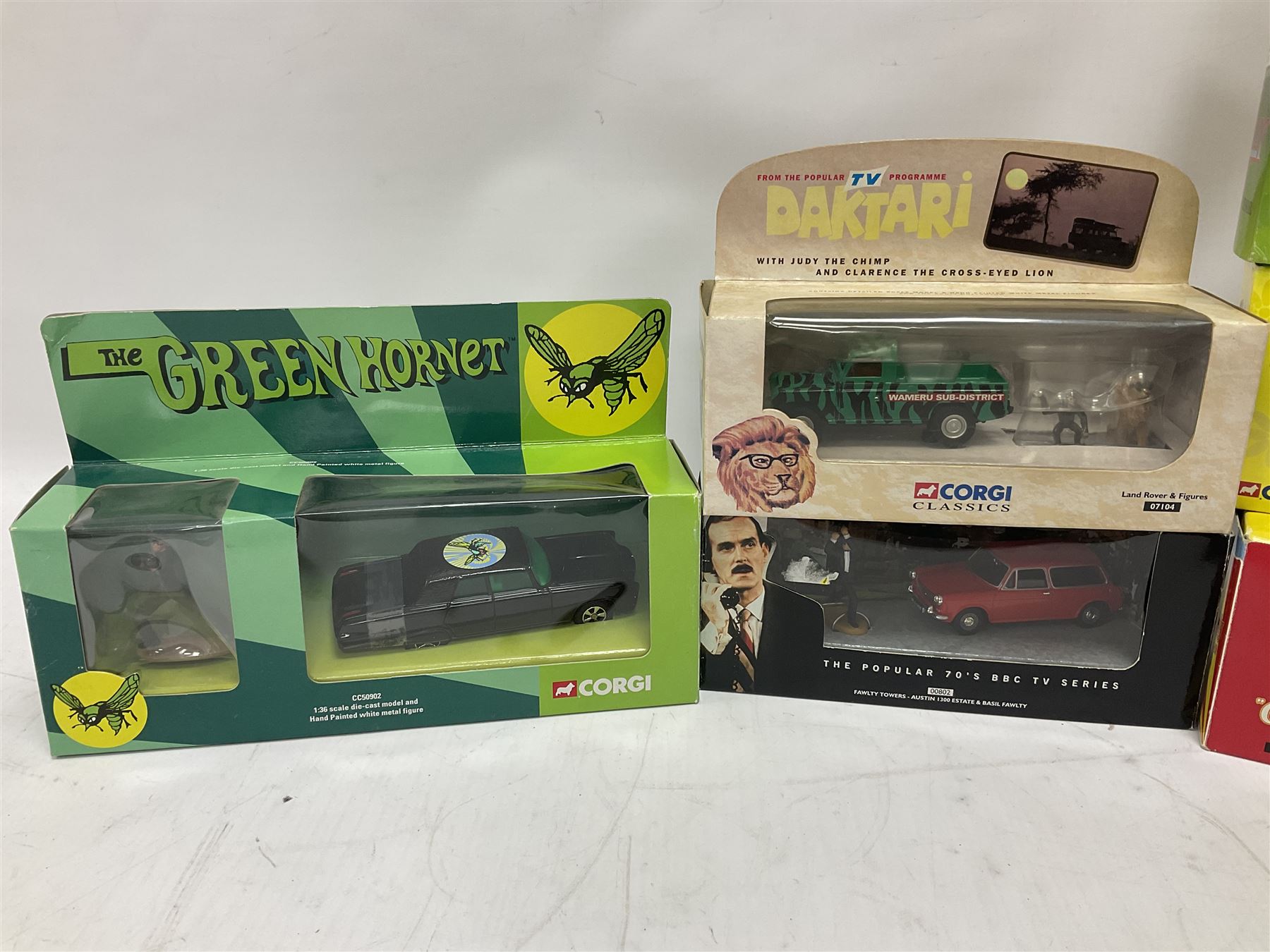 Corgi - seventeen TV/Film related die-cast models including Last of the Summer Wine, Charlie's Angels, Starsky & Hutch, Inspector Morse, Lovejoy, Mr. Bean, Chitty Chitty Bang Bang, Monkees, Fawlty Towers, Green Hornet, Summer Holiday, National Lampoon Vacation etc; all boxed (17)