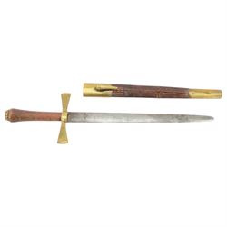 Four court swords, together with fencing foil and dagger in leather and brass scabbard 