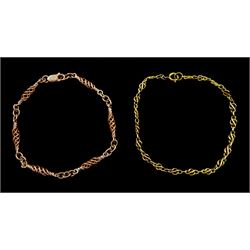 9ct rose gold twist link bracelet, Birmingham 1994 and a gold infinity link bracelet