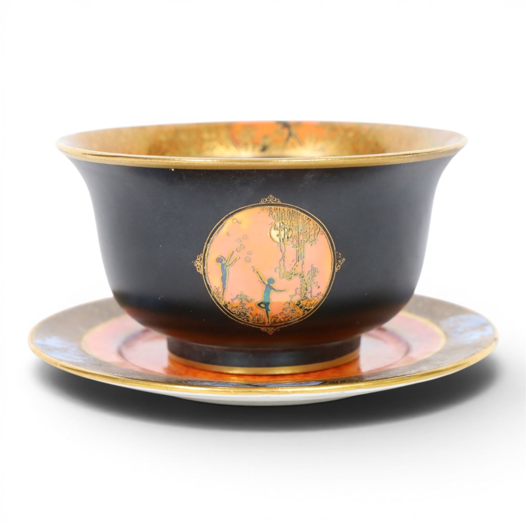 Art Deco Carlton Ware Moonlight Cameo bowl and plate, bowl H6cm, plate D12cm 