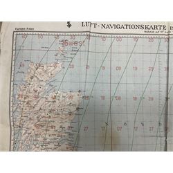 WWII German navigation map, Luft-Navigationskarte in Merkatorprojektion, of England, France, Netherlands, Denmark, H110cm, W74cm 