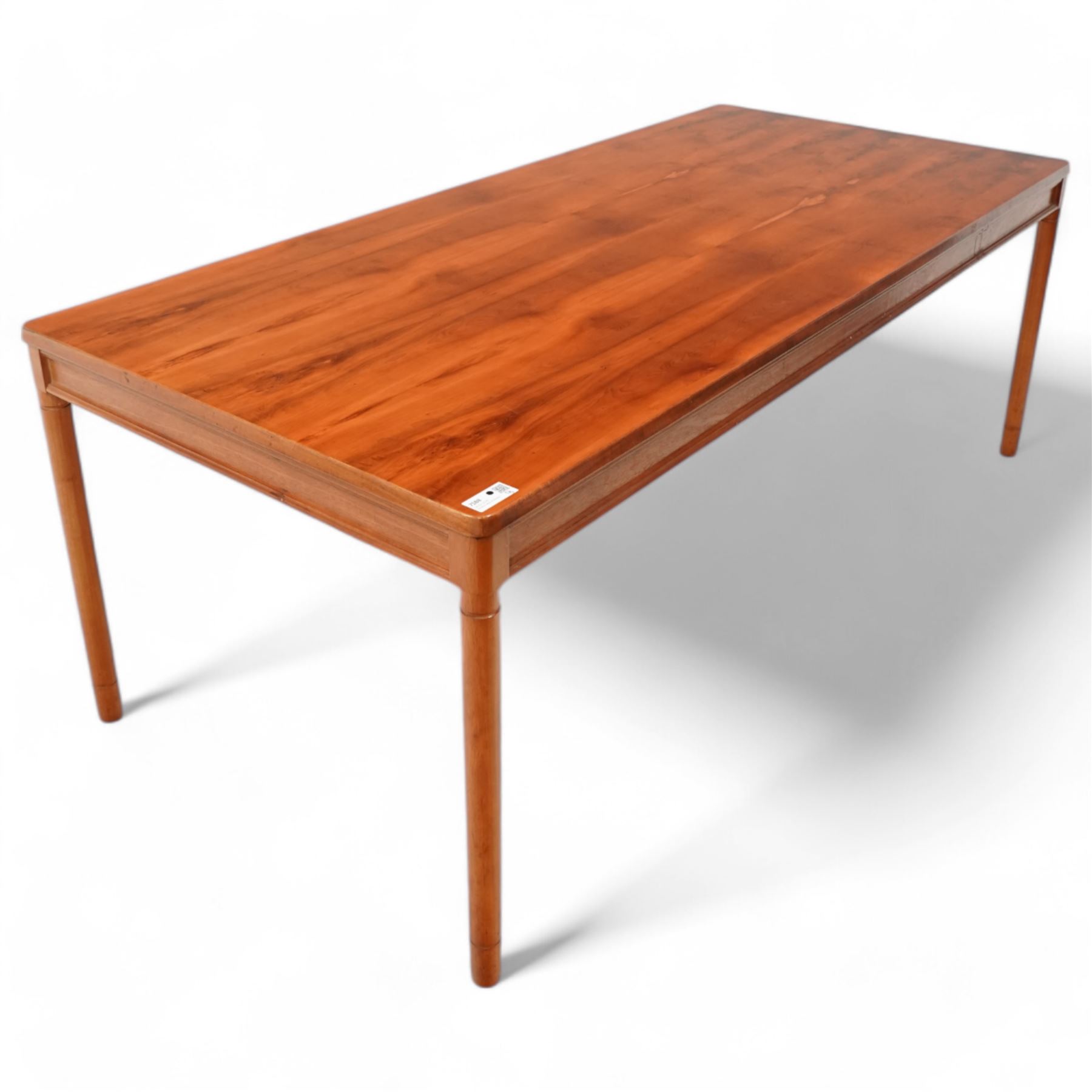 Philip Hussey for White and Newton Portsmouth - mid-20th century yew wood dining table, rectangular top on turned supports