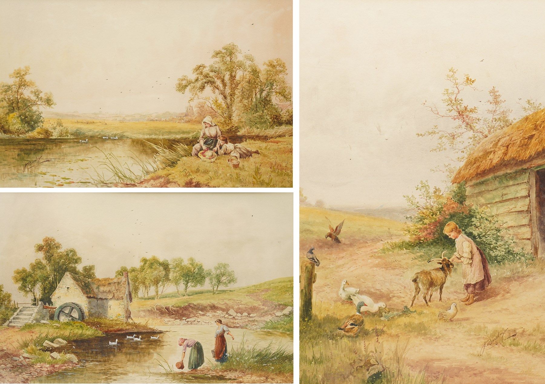 Horace Hammond (AKA James Barclay) (British 1842-1926): Pastoral Views, set of three watercolours signed, in matching gilt frames 43cm x 28.5cm (3)