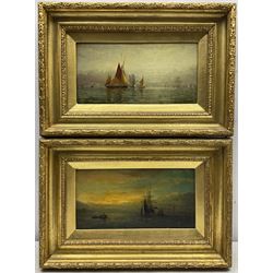 William Adolphus Knell (British 1801-1875): Shipping at Sunrise and Sunset, pair oils on canvas signed 13cm x 26cm (2)