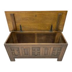 Old Charm - mid-20th century oak blanket chest, with panelled arcade front