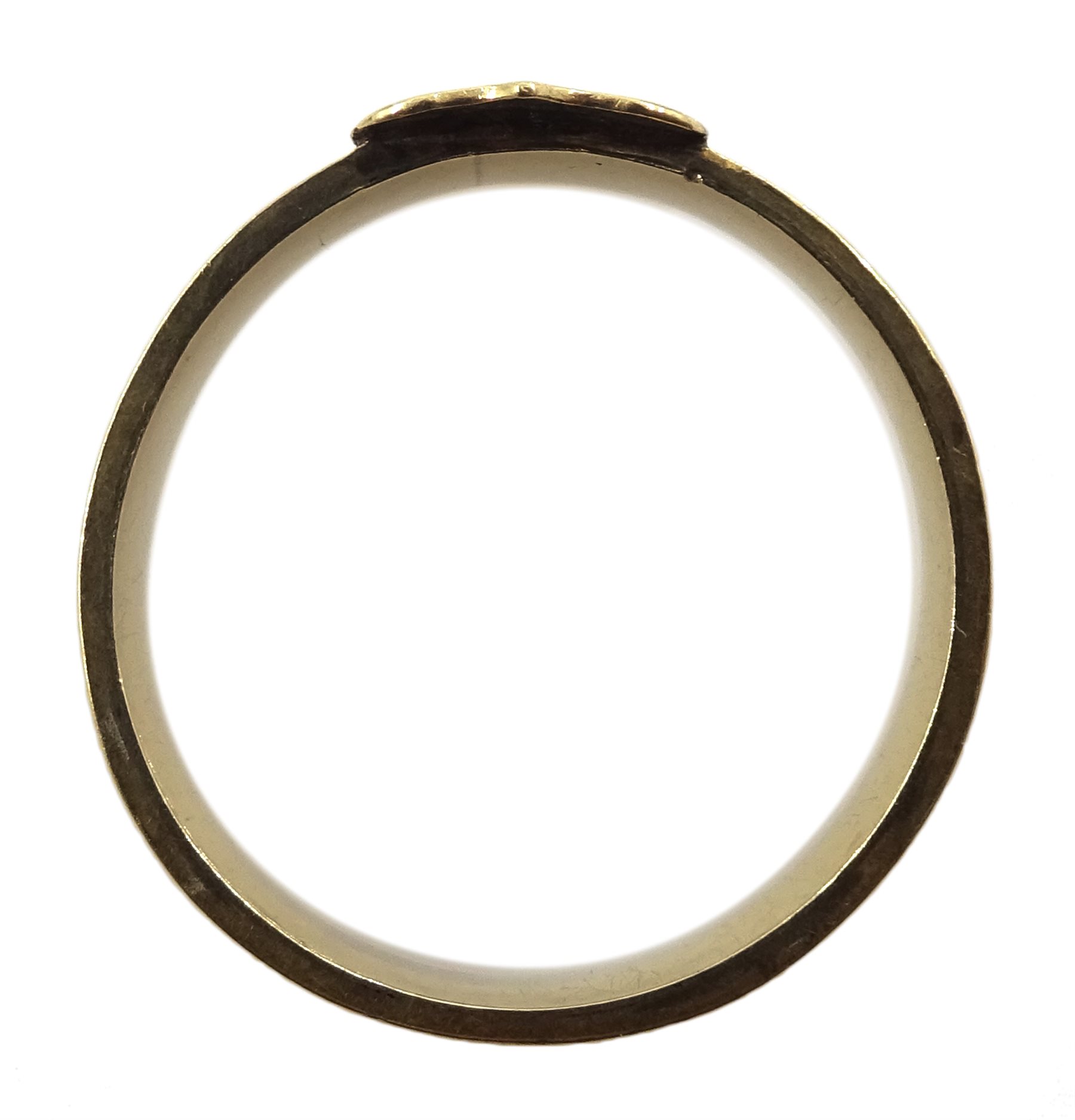 Victorian black enamel mourning pendant, with gold mounted seed pearl decoration, gold mourning ring, with plated hair shank and seed pearl mourning brooch