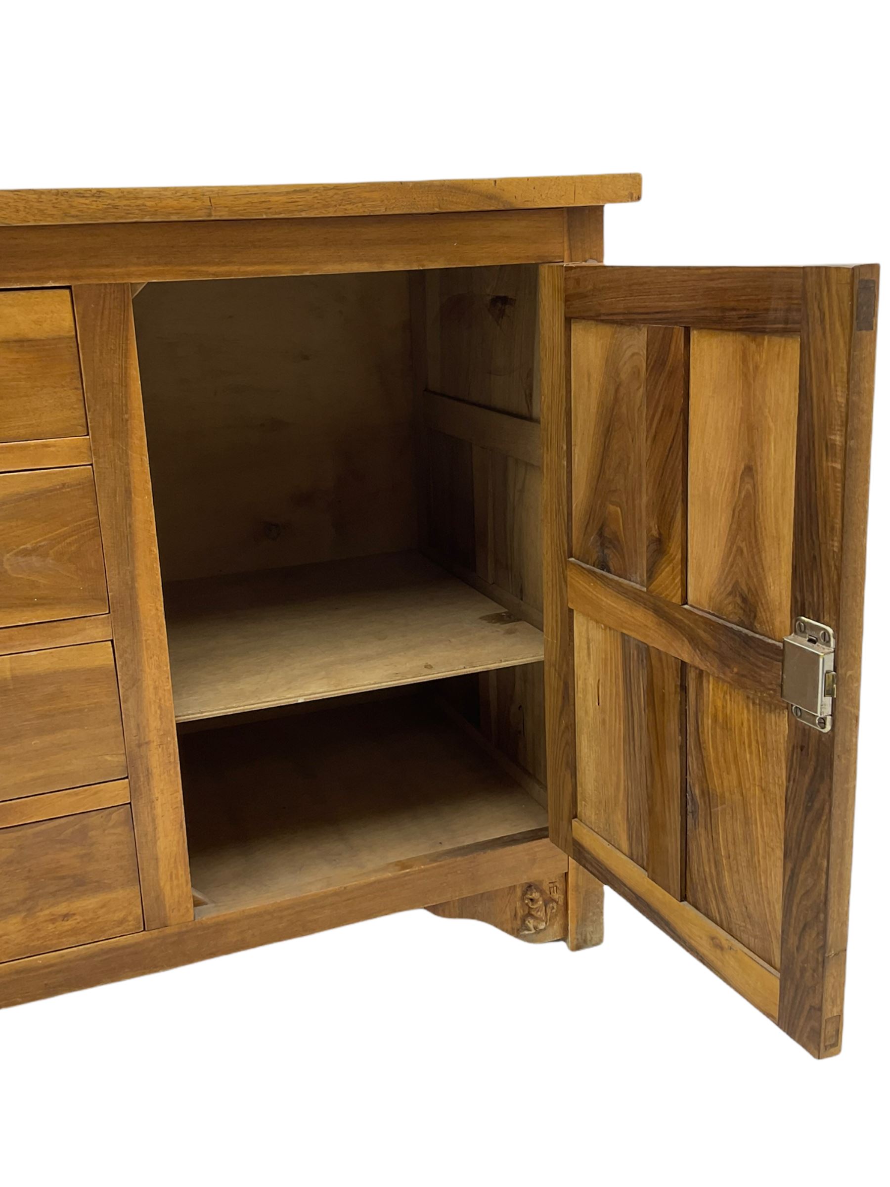 Yorkshire walnut Squirrelman sideboard, adzed top, carved squirrel signature
