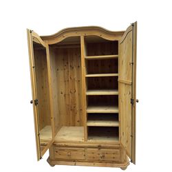 Solid pine double wardrobe with two drawers (W123cm, H200cm, D66cm), and matching chest (W93cm, H93cm, D47cm)