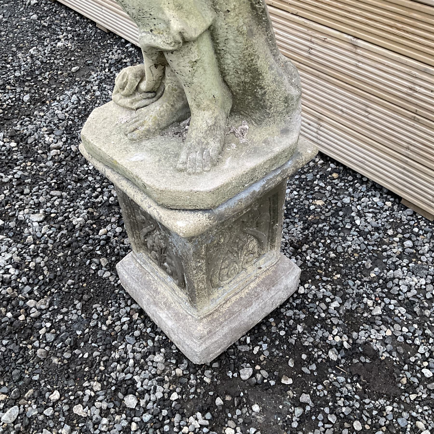 Cast stone garden figure of a woman with arms raised - THIS LOT IS TO BE COLLECTED BY APPOINTMENT FROM DUGGLEBY STORAGE, GREAT HILL, EASTFIELD, SCARBOROUGH, YO11 3TX