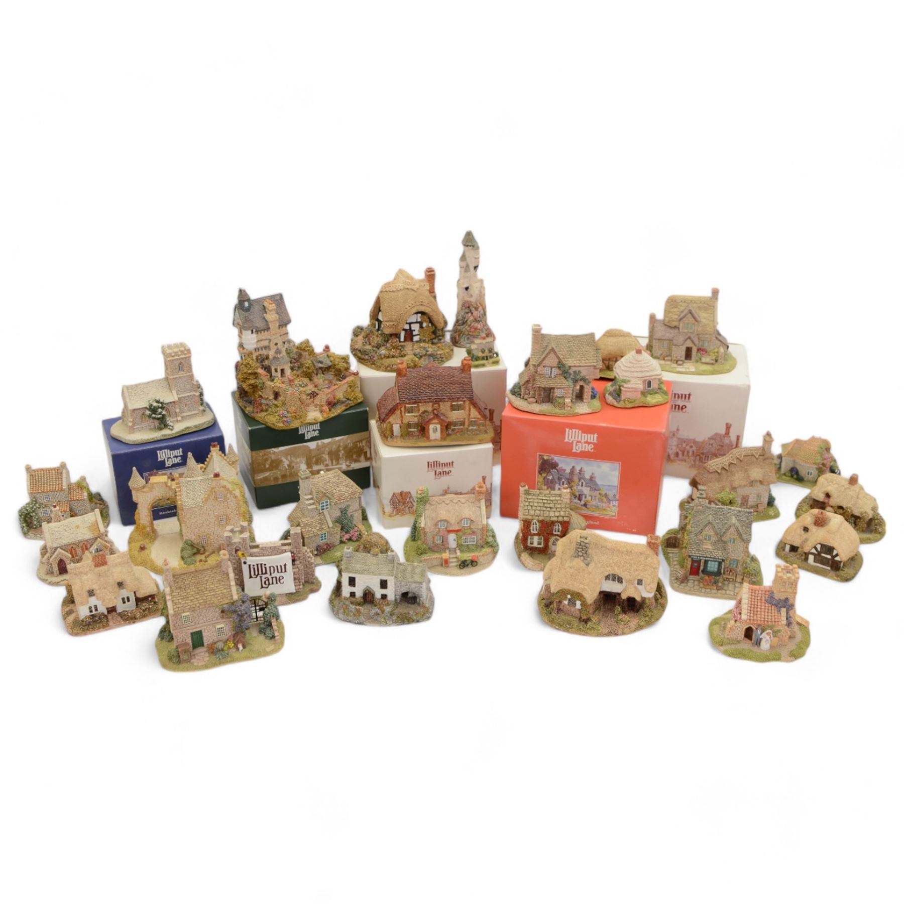 Twenty seven Lilliput Lanes, including The China Shop, Ostlers Keep, Runswick House, Spring Bank etc, ten with boxes and deeds