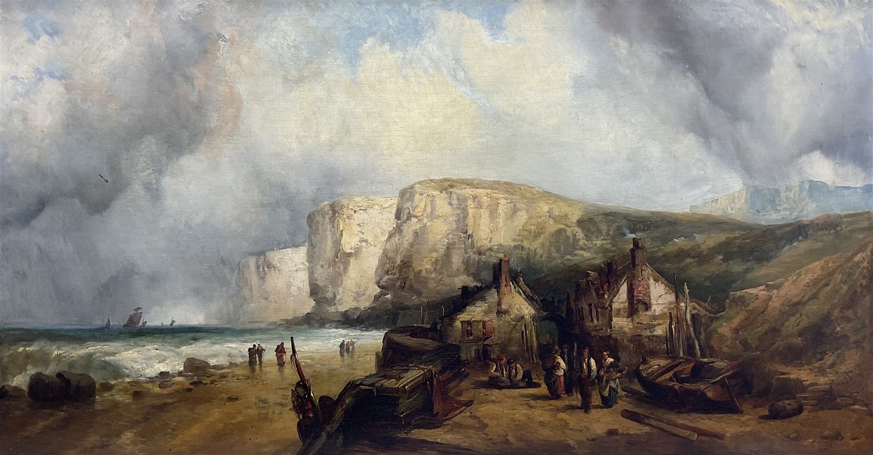 Ralph Reuben Stubbs (British 1824-1879): Flamborough North Landing, oil on canvas signed and dated 1857, 59cm x 113cm 
Provenance: from The Bell Hotel, Driffield; with Walker Galleries, Harrogate, label verso