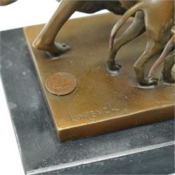 After Lorenzl - Art Deco style bronze group 'Spring Frolic', with foundry mark on rectangular marble base 23cm x 23cm