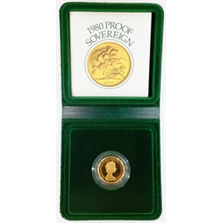  1980 gold proof sovereign, with certificate, in wallet of issue  