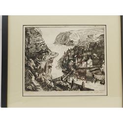 Kenneth F Parratt (British early 20th century): Staithes, etching signed together with English School (20th century): 'Robin Hoods Bay Yorkshire Coast', etching indistinctly signed,  titled in the plate max 20cm x 25cm (2)