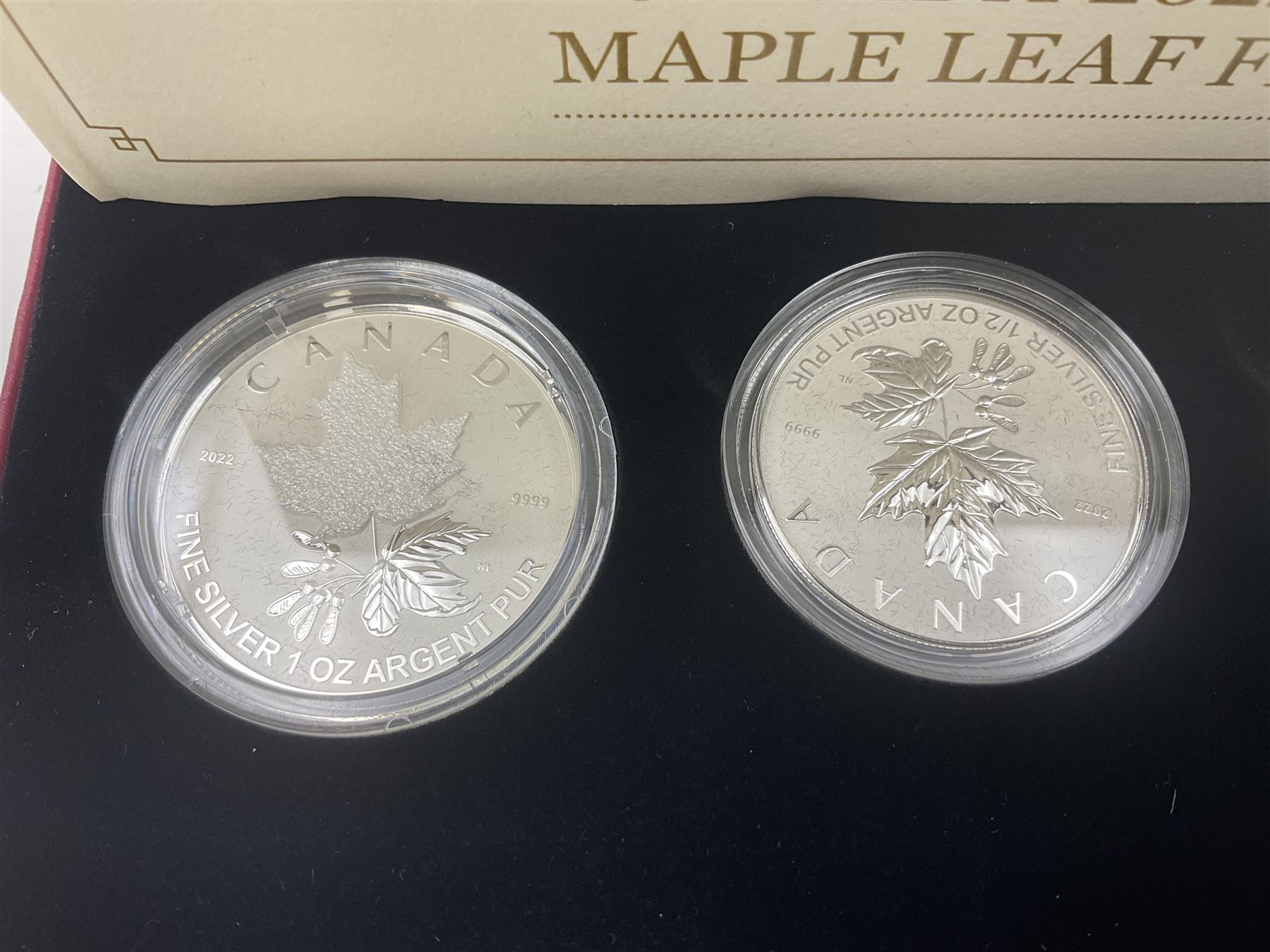 Royal Canadian Mint 2022 'Maple Leaf' fine silver five coin fractional set, cased with certificate