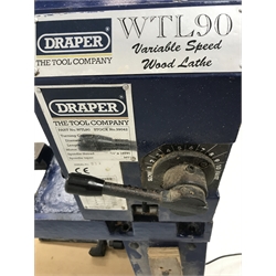 Draper WTL90 wood turning lathe on stand and dust extractor