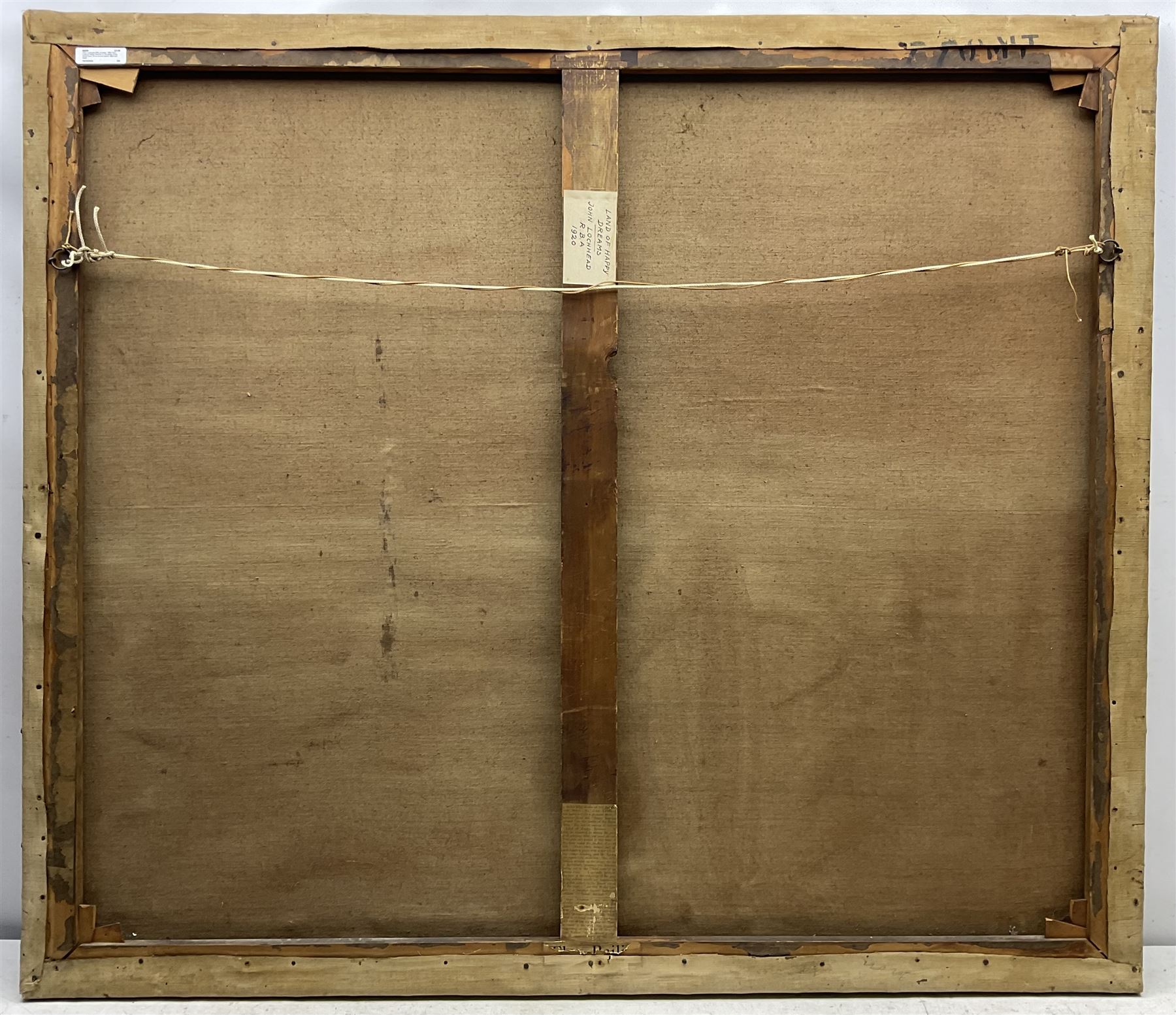 John Lochhead RBA (Scottish 1866-1921): 'Land of Happy Dreams' on the banks of the Great Ouse, oil on canvas signed, titled and dated 1920 verso 107cm x 122cm (unframed)
Notes: period newspaper cutting verso giving details of the artist's studio and referring to the 'Land of Happy Dreams' as his largest work