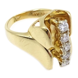  Gold five stone panel set diamond ring, stamped 14K  