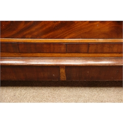  Victorian mahogany chest of two short and three long figured panel drawers with turned wooden handles, on bun turned feet, W122cm, H130cm, D56cm  