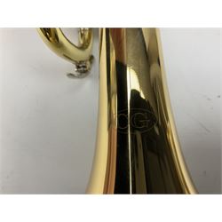 Cased brass trumpet, marked CG serial number 11031246