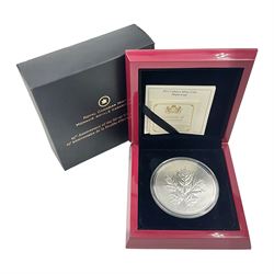 Royal Canadian Mint 2013 '25th Anniversary Maple Leaf' five ounce fine silver coin, cased with certificate