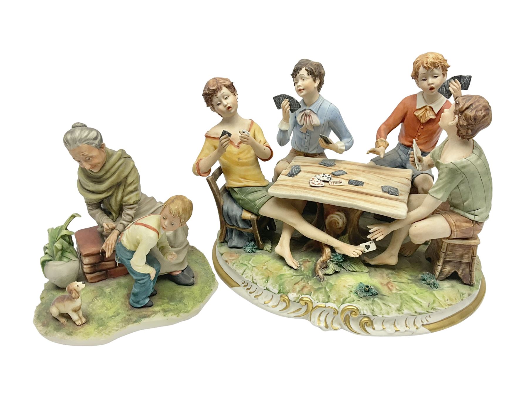 Capodimonte The Cheats, signed Zanella, together with another Capodimonte figure, H24cm  