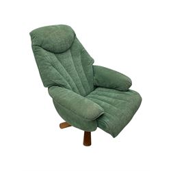 Reclining swivel chair upholstered in green fabric 