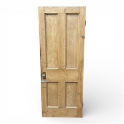 Three reclaimed pine doors with brass handles 