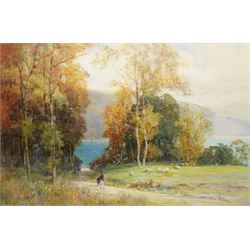 Reginald Smith (British 1855-1925): Anglers in the Lake District, watercolour signed 45cm x 68cm