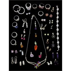 Collection of stone set silver jewellery including rings, pendants, earrings, bracelet and a necklace