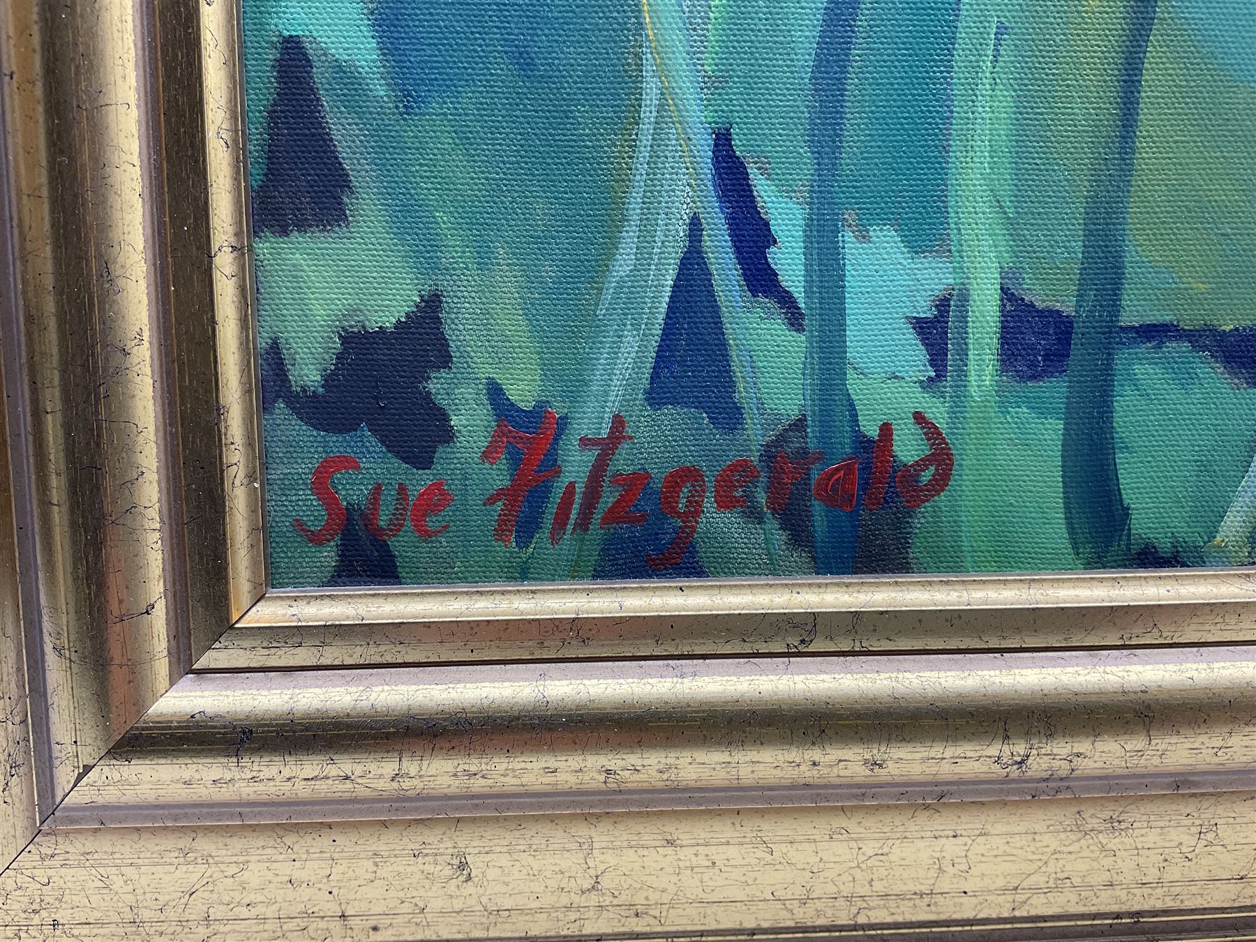 Sue Fitzgerald (British Contemporary): Sunflowers, oil on canvas signed 75cm x 100cm 
Provenance: private collection, purchased Walker Galleries, Harrogate, label verso