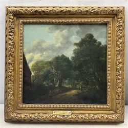 Patrick Nasmyth (Scottish 1787-1831): Figure on a Country Path, oil on canvas signed verso 25cm x 26cm