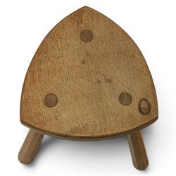 Acornman - oak milking stool, with signature acorn carving by the workshop of Alan Grainger of Brandsby