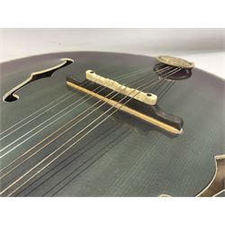 Chinese F-hole eight-string mandolin with sunburst finish, mother-of-pearl inlay of dragons chasing the flaming pearl and dragon carved headstock L71cm
