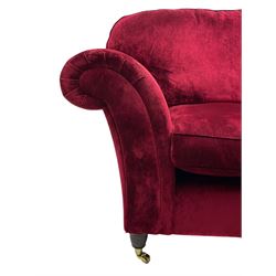 Laura Ashley - traditional shaped three seat sofa (W225cm, D95cm), and matching two seat sofa (W182cm), upholstered in crushed red velvet fabric 
