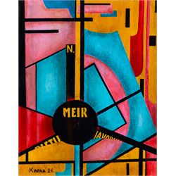 Anna Aleksandrovna Kogan (Russian 1902-1974): 'Suprematist Composition',  oil and collage on board signed in Cyrillic and dated '26, titled verso with Moscow Committee stamp 30cm x 24cm