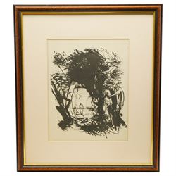 Pietro Annigoni OMRI (Italian 1910-1988): Ghostly Figure and Tree Studies, set four monochrome lithographs some signed in the plate 30cm x 24cm (4)