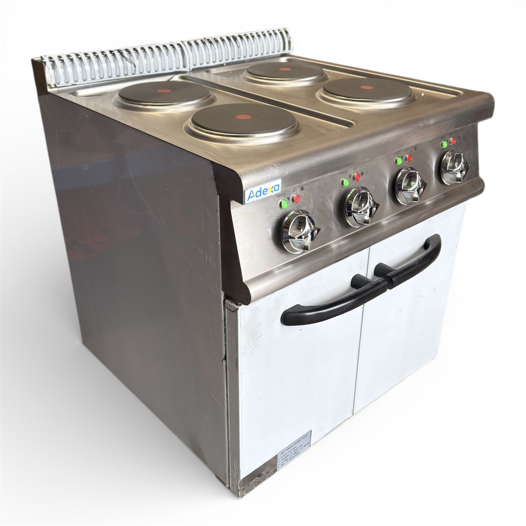 New - Adexa HRQ712, electric cooker with 4 burners and cabinet base 8kw 3 phase electric. 