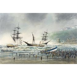 Robert Sheader (British 20th Century): Scarborough Beach, oil on board signed 50cm x 75cm 