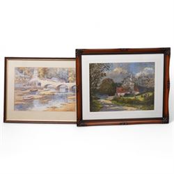 Collection of watercolours, pastel and oils including W B Morrison harbour watercolour (in one box)