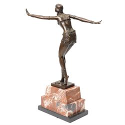 After Demetre Chiparus - Art Deco style bronze figure of a dancer on a stepped marble base and with foundry mark H49cm