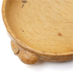Mouseman - adzed oak nut bowl, or circular form, carved with mouse signature, by the workshop of Robert Thompson, Kilburn, D15.5cm